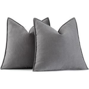 MIULEE Pack of 2 Moss Green Decorative Pillow Covers 18×18 Inch Soft Chenille Luxurious Couch Throw Pillows Farmhouse Cushion Covers with Elegant Design for Sofa Bedroom Living Room Spring Home Decor(Grey)