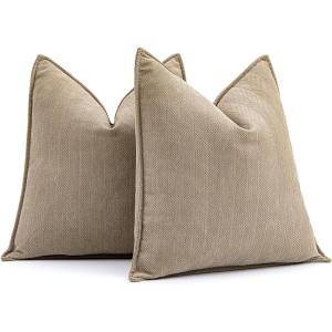 MIULEE Pack of 2 Moss Green Decorative Pillow Covers 18×18 Inch Soft Chenille Luxurious Couch Throw Pillows Farmhouse Cushion Covers with Elegant Design for Sofa Bedroom Living Room Spring Home Decor(Khaki)