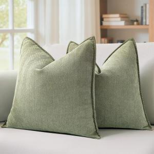 MIULEE Pack of 2 Moss Green Decorative Pillow Covers 18×18 Inch Soft Chenille Luxurious Couch Throw Pillows Farmhouse Cushion Covers with Elegant Design for Sofa Bedroom Living Room Spring Home Decor(Sage Green)