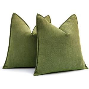 MIULEE Pack of 2 Moss Green Decorative Pillow Covers 18×18 Inch Soft Chenille Luxurious Couch Throw Pillows Farmhouse Cushion Covers with Elegant Design for Sofa Bedroom Living Room Spring Home Decor(Moss Green)