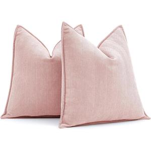 MIULEE Pack of 2 Moss Green Decorative Pillow Covers 18×18 Inch Soft Chenille Luxurious Couch Throw Pillows Farmhouse Cushion Covers with Elegant Design for Sofa Bedroom Living Room Spring Home Decor(Pink)
