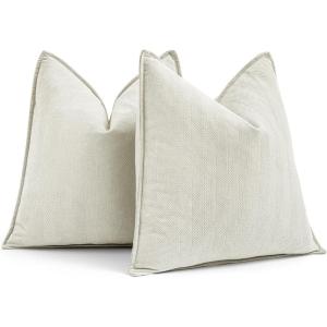 MIULEE Pack of 2 Moss Green Decorative Pillow Covers 18×18 Inch Soft Chenille Luxurious Couch Throw Pillows Farmhouse Cushion Covers with Elegant Design for Sofa Bedroom Living Room Spring Home Decor(Cream White)