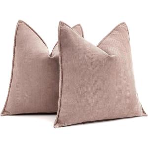 MIULEE Pack of 2 Moss Green Decorative Pillow Covers 18×18 Inch Soft Chenille Luxurious Couch Throw Pillows Farmhouse Cushion Covers with Elegant Design for Sofa Bedroom Living Room Spring Home Decor(Blush Pink)