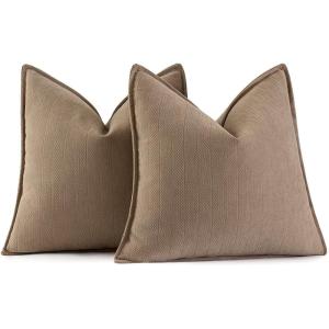 MIULEE Pack of 2 Moss Green Decorative Pillow Covers 18×18 Inch Soft Chenille Luxurious Couch Throw Pillows Farmhouse Cushion Covers with Elegant Design for Sofa Bedroom Living Room Spring Home Decor(Coco Brown)