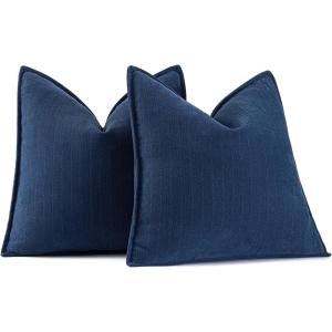 MIULEE Pack of 2 Moss Green Decorative Pillow Covers 18×18 Inch Soft Chenille Luxurious Couch Throw Pillows Farmhouse Cushion Covers with Elegant Design for Sofa Bedroom Living Room Spring Home Decor(Navy Blue)