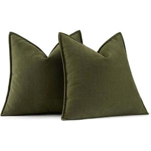 MIULEE Pack of 2 Moss Green Decorative Pillow Covers 18×18 Inch Soft Chenille Luxurious Couch Throw Pillows Farmhouse Cushion Covers with Elegant Design for Sofa Bedroom Living Room Spring Home Decor(Olive Green)