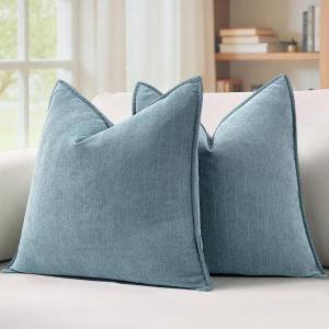 MIULEE Pack of 2 Moss Green Decorative Pillow Covers 18×18 Inch Soft Chenille Luxurious Couch Throw Pillows Farmhouse Cushion Covers with Elegant Design for Sofa Bedroom Living Room Spring Home Decor(Dusty Blue)