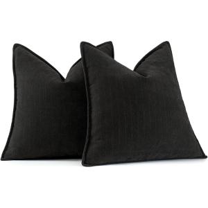 MIULEE Pack of 2 Moss Green Decorative Pillow Covers 18×18 Inch Soft Chenille Luxurious Couch Throw Pillows Farmhouse Cushion Covers with Elegant Design for Sofa Bedroom Living Room Spring Home Decor(Black)