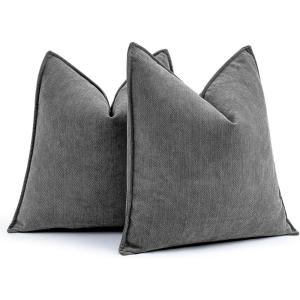MIULEE Pack of 2 Moss Green Decorative Pillow Covers 18×18 Inch Soft Chenille Luxurious Couch Throw Pillows Farmhouse Cushion Covers with Elegant Design for Sofa Bedroom Living Room Spring Home Decor(Dark Grey)
