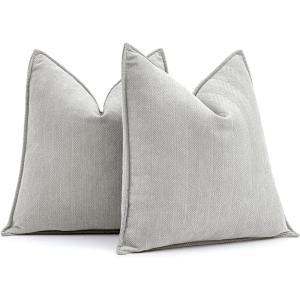 MIULEE Pack of 2 Moss Green Decorative Pillow Covers 18×18 Inch Soft Chenille Luxurious Couch Throw Pillows Farmhouse Cushion Covers with Elegant Design for Sofa Bedroom Living Room Spring Home Decor(Light Grey)