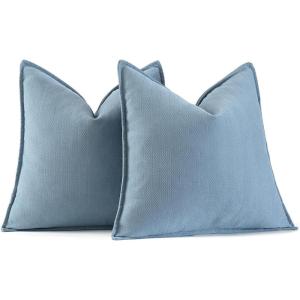 MIULEE Pack of 2 Moss Green Decorative Pillow Covers 18×18 Inch Soft Chenille Luxurious Couch Throw Pillows Farmhouse Cushion Covers with Elegant Design for Sofa Bedroom Living Room Spring Home Decor(Light Blue)