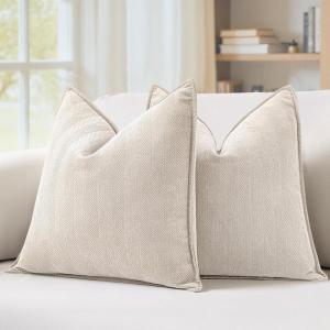 MIULEE Pack of 2 Moss Green Decorative Pillow Covers 18×18 Inch Soft Chenille Luxurious Couch Throw Pillows Farmhouse Cushion Covers with Elegant Design for Sofa Bedroom Living Room Spring Home Decor(Cream Beige)