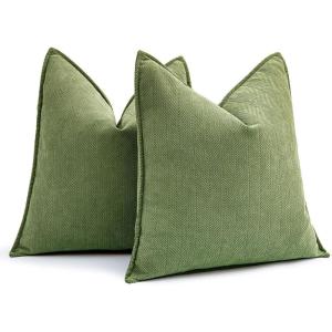 MIULEE Pack of 2 Moss Green Decorative Pillow Covers 18×18 Inch Soft Chenille Luxurious Couch Throw Pillows Farmhouse Cushion Covers with Elegant Design for Sofa Bedroom Living Room Spring Home Decor(Sage)