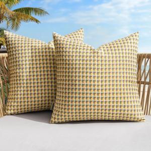 MIULEE Pack of 2 Outdoor Throw Pillow Covers Decorative Farmhouse Square Waterproof Pillows for Tent Patio Garden Balcony Sofa, 18×18 Inch Brown(Yellow)