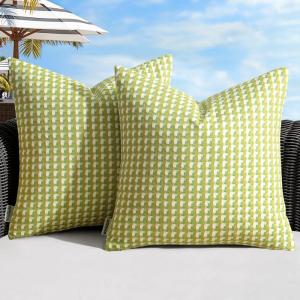 MIULEE Pack of 2 Outdoor Throw Pillow Covers Spring Decorative Farmhouse Square Waterproof Pillows for Tent Patio Garden Balcony Sofa, 20×20 Inch Orange Green(Yellow Green)