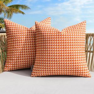 MIULEE Pack of 2 Outdoor Throw Pillow Covers Spring Decorative Farmhouse Square Waterproof Pillows for Tent Patio Garden Balcony Sofa, 20×20 Inch Orange Green(Orange)