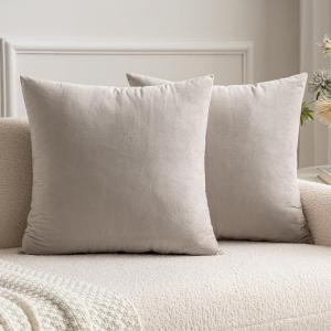 MIULEE Pack of 2, Velvet Soft Solid Decorative Square Throw Pillow Covers Set Cushion Cases Pillowcases for Sofa Bedroom Car18 x 18 Inch 45 x 45 Cm Mix Pink and Grey