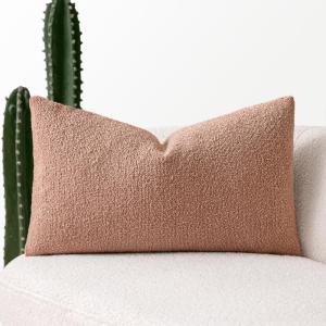 MIULEE Textured Boucle Throw Pillow Cover Brown Accent Solid Lumbar Pillow Case Decorative Vintage Soft Pack of 1 Couch Cushion Mid Century Chair Sofa Bedroom Livingroom Home Decor,12×20 Inch(Blush Pink)