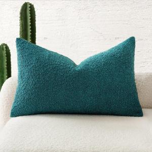 MIULEE Textured Boucle Throw Pillow Cover Brown Accent Solid Lumbar Pillow Case Decorative Vintage Soft Pack of 1 Couch Cushion Mid Century Chair Sofa Bedroom Livingroom Home Decor,12×20 Inch(Teal)