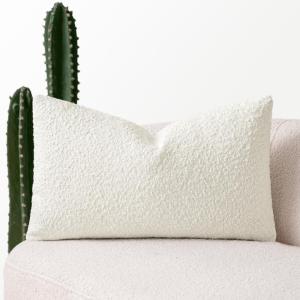 MIULEE Textured Boucle Throw Pillow Cover Brown Accent Solid Lumbar Pillow Case Decorative Vintage Soft Pack of 1 Couch Cushion Mid Century Chair Sofa Bedroom Livingroom Home Decor,12×20 Inch(White)