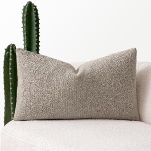 MIULEE Textured Boucle Throw Pillow Cover Brown Accent Solid Lumbar Pillow Case Decorative Vintage Soft Pack of 1 Couch Cushion Mid Century Chair Sofa Bedroom Livingroom Home Decor,12×20 Inch(Light Brown)