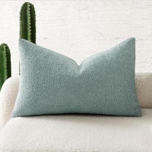 MIULEE Textured Boucle Throw Pillow Cover Brown Accent Solid Lumbar Pillow Case Decorative Vintage Soft Pack of 1 Couch Cushion Mid Century Chair Sofa Bedroom Livingroom Home Decor,12×20 Inch(Aqua Blue)