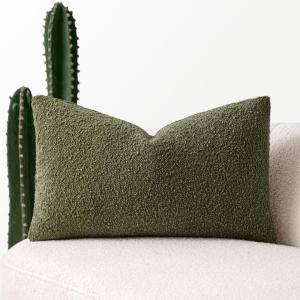 MIULEE Textured Boucle Throw Pillow Cover Brown Accent Solid Lumbar Pillow Case Decorative Vintage Soft Pack of 1 Couch Cushion Mid Century Chair Sofa Bedroom Livingroom Home Decor,12×20 Inch(Olive Green)