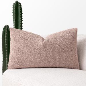 MIULEE Textured Boucle Throw Pillow Cover Brown Accent Solid Lumbar Pillow Case Decorative Vintage Soft Pack of 1 Couch Cushion Mid Century Chair Sofa Bedroom Livingroom Home Decor,12×20 Inch(Pink)