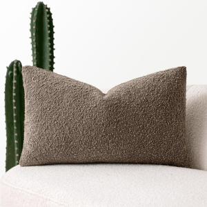 MIULEE Textured Boucle Throw Pillow Cover Brown Accent Solid Lumbar Pillow Case Decorative Vintage Soft Pack of 1 Couch Cushion Mid Century Chair Sofa Bedroom Livingroom Home Decor,12×20 Inch(Dark Brown)