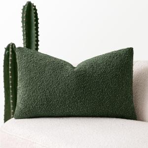 MIULEE Textured Boucle Throw Pillow Cover Brown Accent Solid Lumbar Pillow Case Decorative Vintage Soft Pack of 1 Couch Cushion Mid Century Chair Sofa Bedroom Livingroom Home Decor,12×20 Inch(Dark Green)