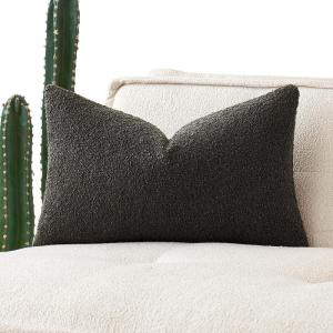 MIULEE Textured Boucle Throw Pillow Cover Brown Accent Solid Lumbar Pillow Case Decorative Vintage Soft Pack of 1 Couch Cushion Mid Century Chair Sofa Bedroom Livingroom Home Decor,12×20 Inch(Dark Coffee)