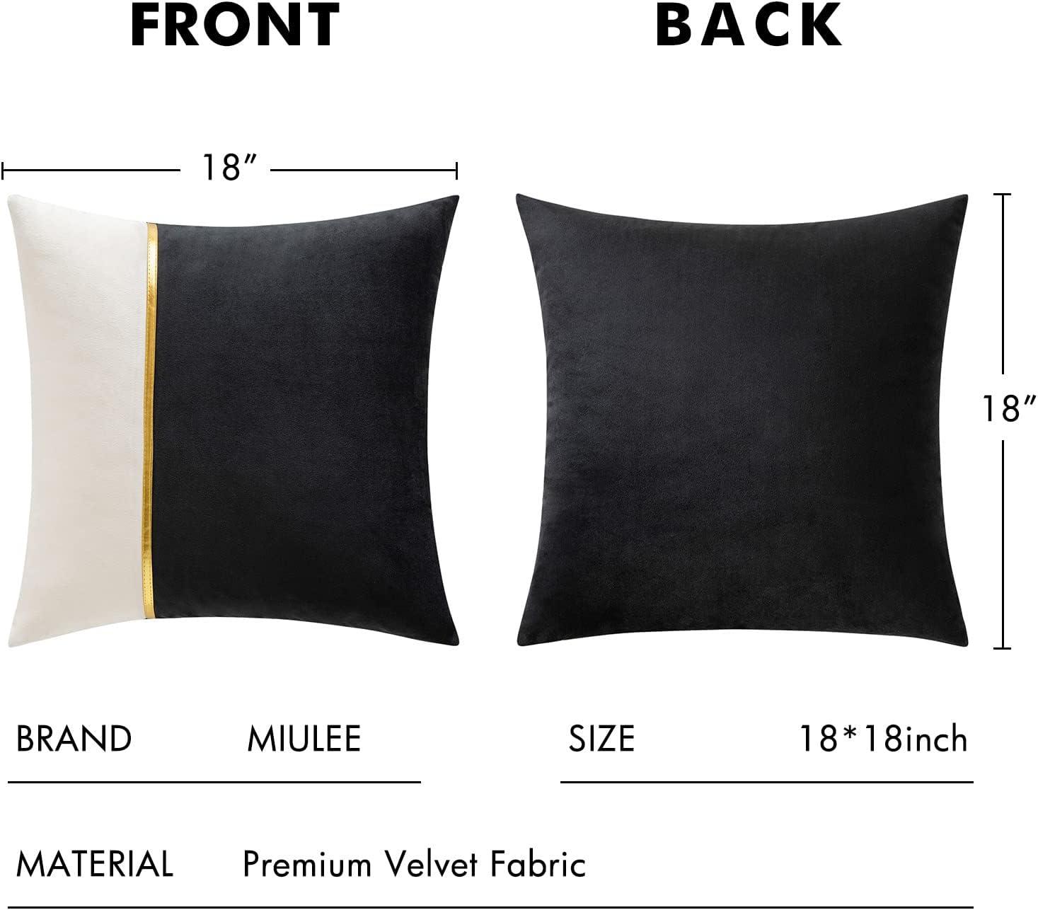 imageMIULEE Pack of 2 Halloween Decorative Velvet Throw Pillow Covers Patchwork with Gold Leather Square Soft Solid Pillowcases Couch Pillows Cushion Covers for Bed Sofa Living Room 18 X 18 Inch Black