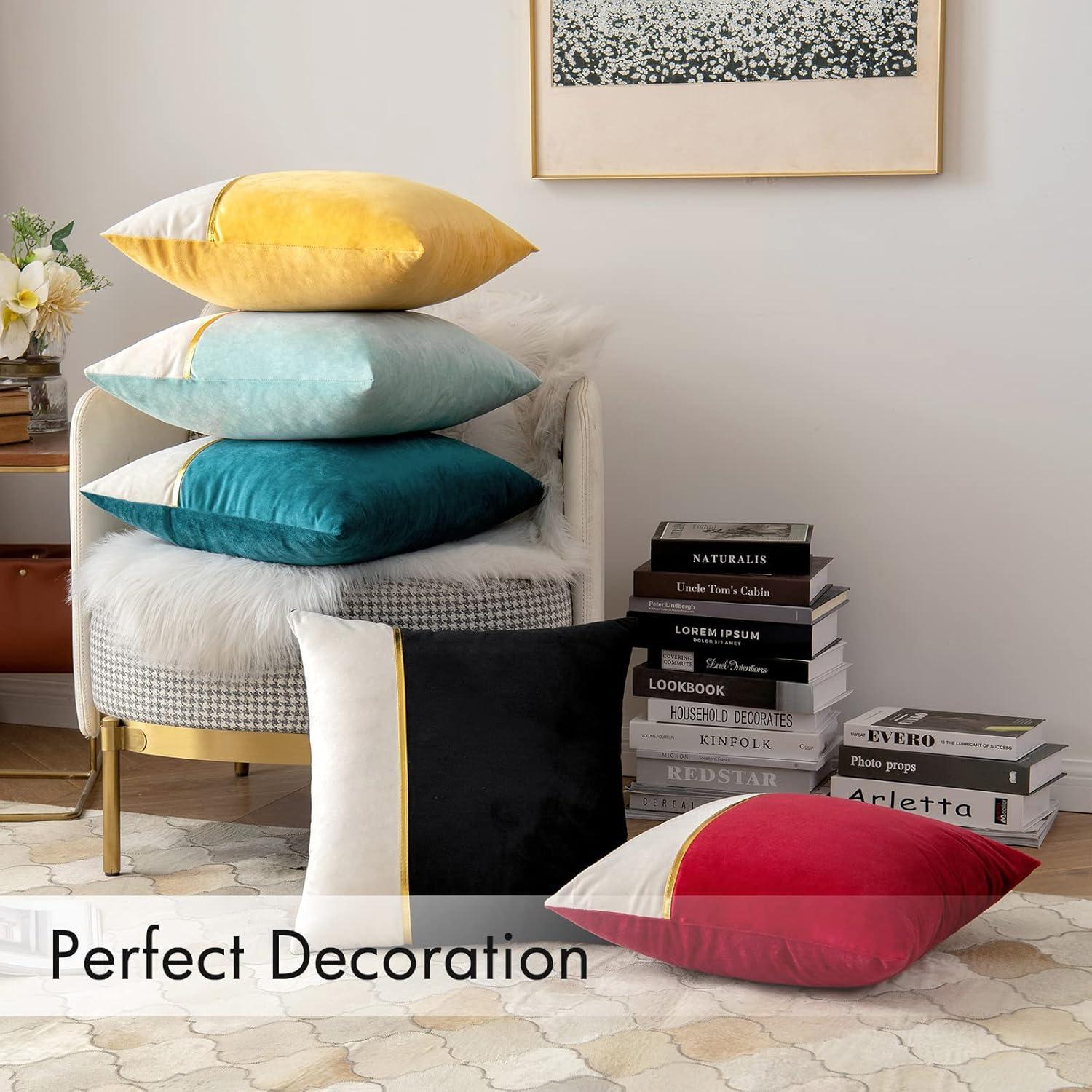 imageMIULEE Pack of 2 Halloween Decorative Velvet Throw Pillow Covers Patchwork with Gold Leather Square Soft Solid Pillowcases Couch Pillows Cushion Covers for Bed Sofa Living Room 18 X 18 Inch Black