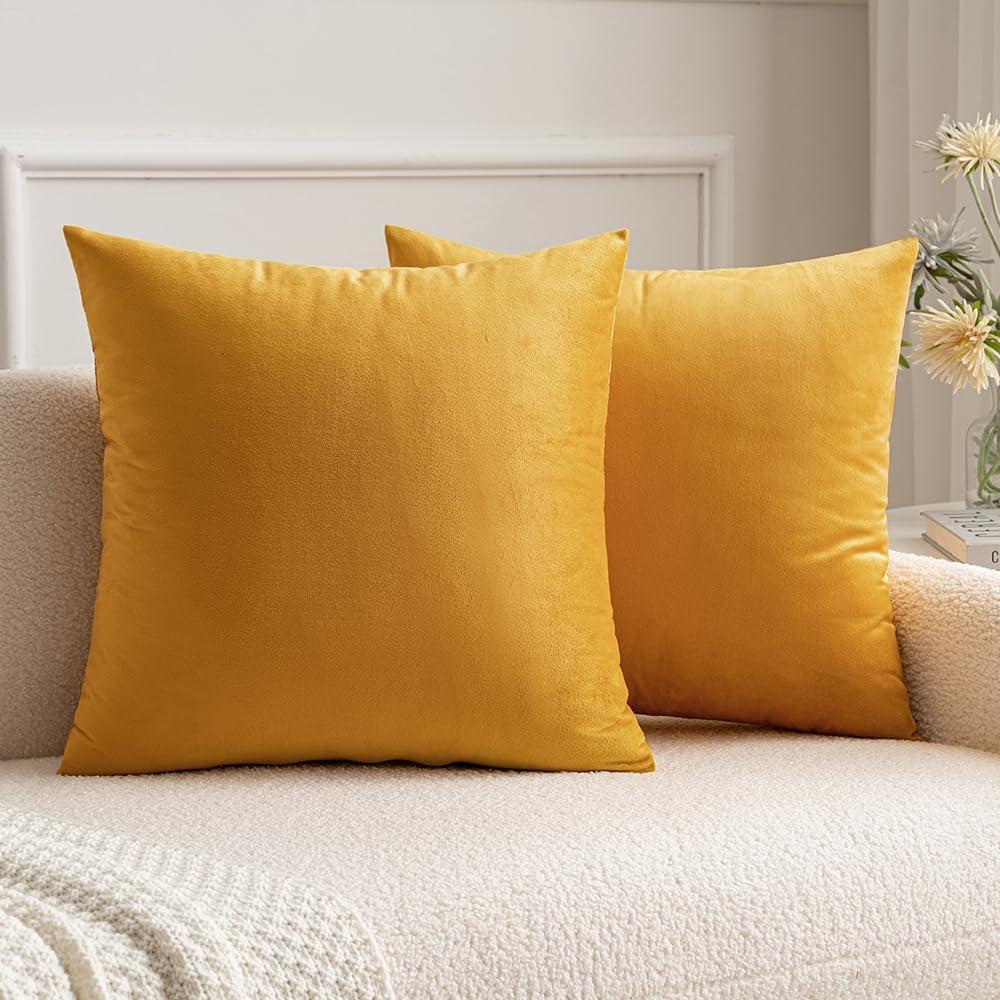 imageMIULEE 24x24 Inch Euro Sham Velvet Pillow Covers Set of 2 Large Square Decorative Pillows Gold Super Soft for King Bed Sofa Couch Accent Chairs with Hidden Zipper
