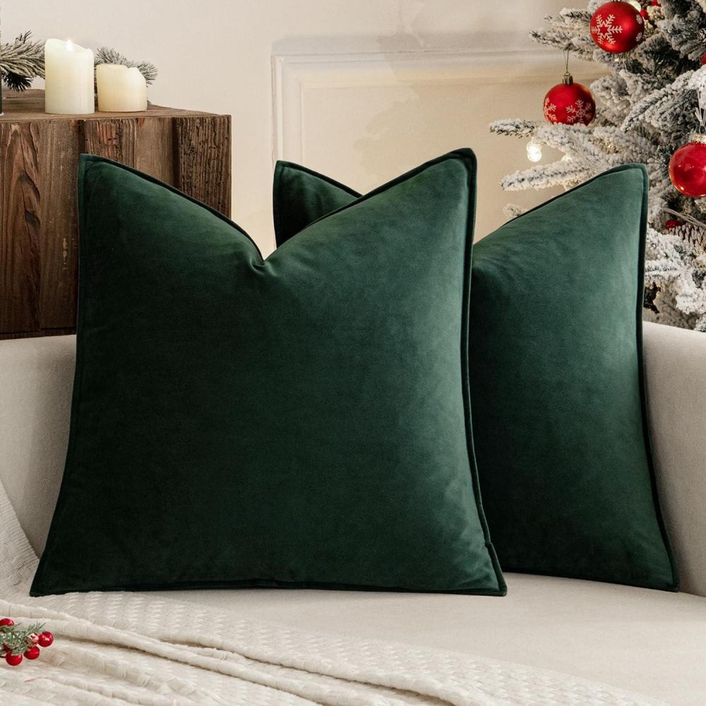 imageMIULEE Pack of 2 Christmas Decorative Velvet Throw Pillow Cover Soft Pillowcase Solid Square Cushion Case for Winter Sofa Bedroom Car 20x20 Inch 50x50 Cm Army GreenArmy Green