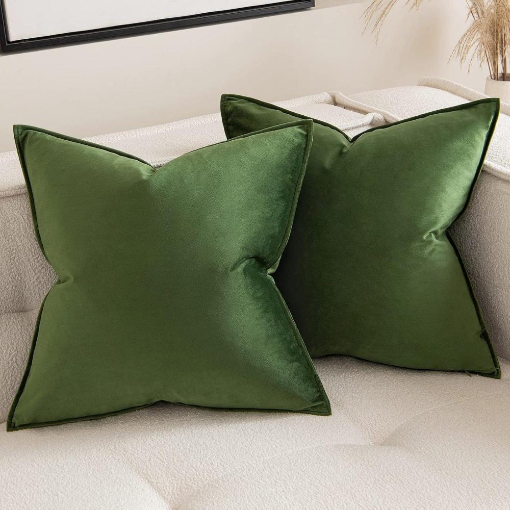 imageMIULEE Pack of 2 Christmas Decorative Velvet Throw Pillow Cover Soft Pillowcase Solid Square Cushion Case for Winter Sofa Bedroom Car 20x20 Inch 50x50 Cm Army GreenMoss Green