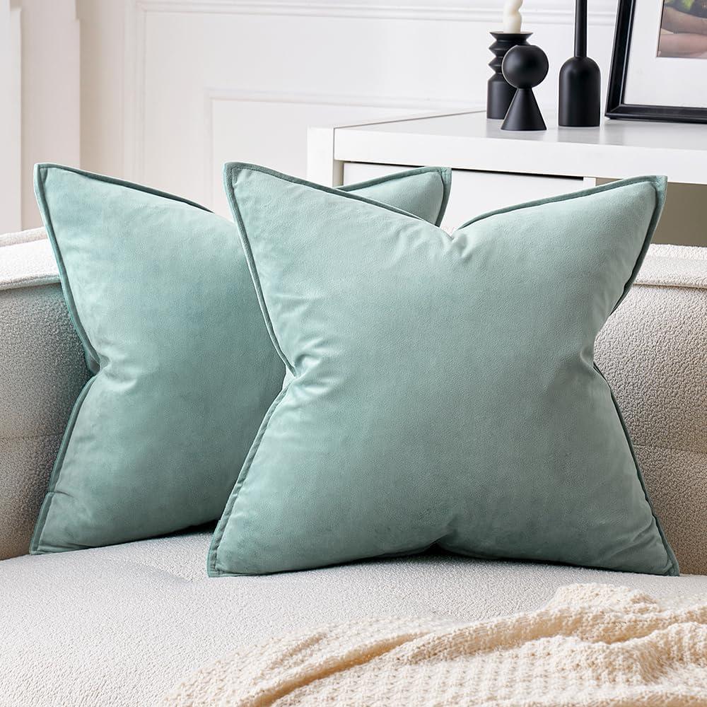 imageMIULEE Pack of 2 Christmas Decorative Velvet Throw Pillow Cover Soft Pillowcase Solid Square Cushion Case for Winter Sofa Bedroom Car 20x20 Inch 50x50 Cm Army GreenBlue Grey
