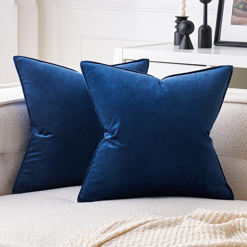 imageMIULEE Pack of 2 Christmas Decorative Velvet Throw Pillow Cover Soft Pillowcase Solid Square Cushion Case for Winter Sofa Bedroom Car 20x20 Inch 50x50 Cm Army GreenNavy Blue
