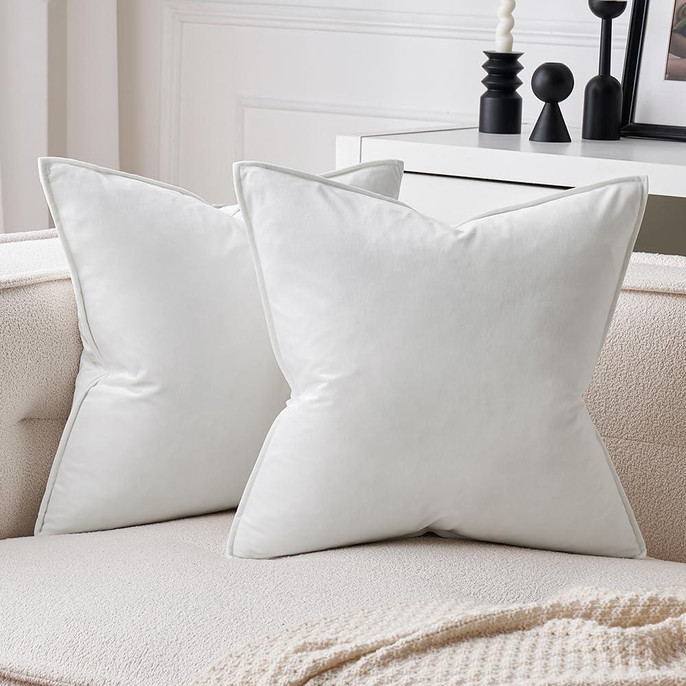 imageMIULEE Pack of 2 Christmas Decorative Velvet Throw Pillow Cover Soft Pillowcase Solid Square Cushion Case for Winter Sofa Bedroom Car 20x20 Inch 50x50 Cm Army GreenPure White