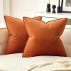 MIULEE Pack of 2 Christmas Decorative Velvet Throw Pillow Cover Soft Pillowcase Solid Square Cushion Case for Winter Sofa Bedroom Car 20×20 Inch 50×50 Cm Army Green(Orange)