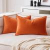 MIULEE Pack of 2 Christmas Decorative Velvet Throw Pillow Cover Soft Pillowcase Solid Square Cushion Case for Winter Sofa Bedroom Car 20×20 Inch 50×50 Cm Army Green(Orange)