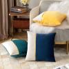 MIULEE Pack of 2 Decorative Velvet Throw Pillow Covers Patchwork with Gold Leather Square Soft Solid Pillowcases Couch Pillows Cushion Covers for Bed Sofa Living Room 18 X 18 Inch Dark Blue