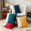MIULEE Pack of 2 Decorative Velvet Throw Pillow Covers Patchwork with Gold Leather Square Soft Solid Pillowcases Couch Pillows Cushion Covers for Bed Sofa Living Room 18 X 18 Inch Dark Blue