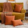 MIULEE Pack of 2 Fall Velvet Soft Solid Decorative Throw Pillow Cover with Tassels Fringe Boho Accent Cushion Case for Couch Sofa Bed 12 x 20 Inch Burnt Orange