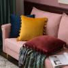 MIULEE Pack of 2 Velvet Soft Solid Decorative Throw Pillow Cover with Tassels Fringe Boho Accent Cushion Case for Couch Sofa Bed 18 x 18 Inch Navy Blue