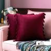 MIULEE Pack of 2 Christmas Velvet Soft Solid Decorative Throw Pillow Cover with Tassels Wine Red Fringe Boho Accent Cushion Case for Couch Sofa Bed 18 x 18 Inch