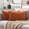 MIULEE Pack of 2 Fall Velvet Soft Solid Decorative Throw Pillow Cover with Tassels Fringe Boho Accent Cushion Case for Couch Sofa Bed 12 x 20 Inch Burnt Orange