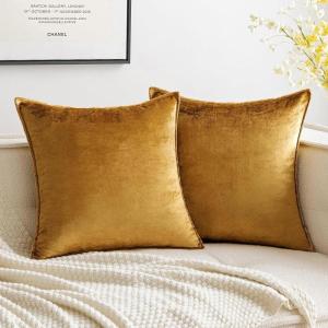 MIULEE Pack of 2 Christmas Decorative Velvet Throw Pillow Cover Soft Pillowcase Solid Square Cushion Case for Winter Sofa Bedroom Car 20×20 Inch 50×50 Cm Army Green(Dark Gold)