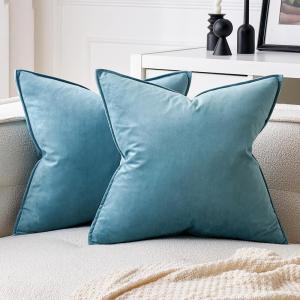 MIULEE Pack of 2 Christmas Decorative Velvet Throw Pillow Cover Soft Pillowcase Solid Square Cushion Case for Winter Sofa Bedroom Car 20×20 Inch 50×50 Cm Army Green(Light Blue)