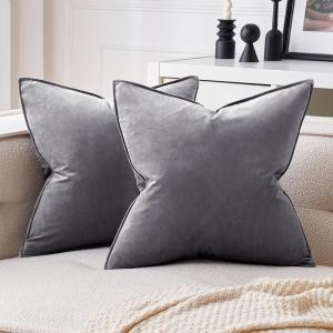 MIULEE Pack of 2 Christmas Decorative Velvet Throw Pillow Cover Soft Pillowcase Solid Square Cushion Case for Winter Sofa Bedroom Car 20×20 Inch 50×50 Cm Army Green(Dark Grey)